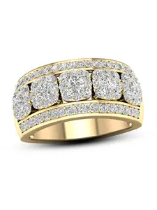 1Pc Golden Plated Five Stone Cluster Statement Ring, Full Pave White CZ Wide Band Ring, Luxury Wedding Engagement Ring For Women, Sparkly Fashion Jewelry Gift