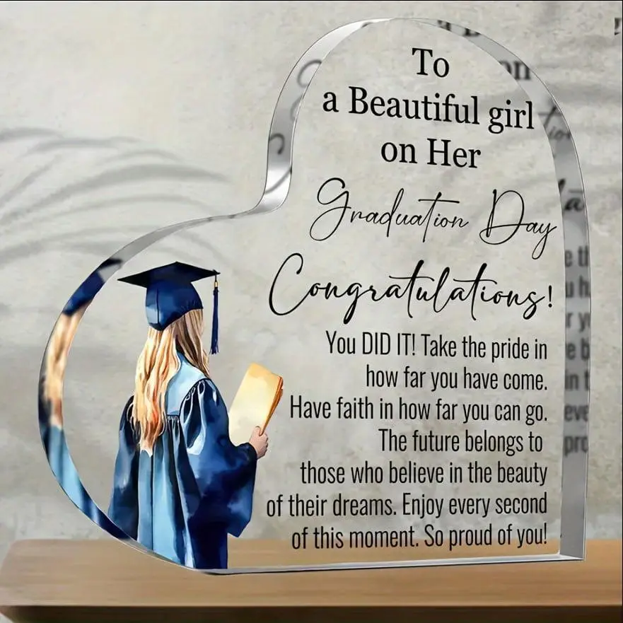 Personalized Engraved Transparent Acrylic Graduation Plaque Sign - Home Supplies Inspirational Heart Keepsake Gift for High School Graduates, Cute Desk Display, Wall Decoration for Daughters, Holiday & Anniversary Present