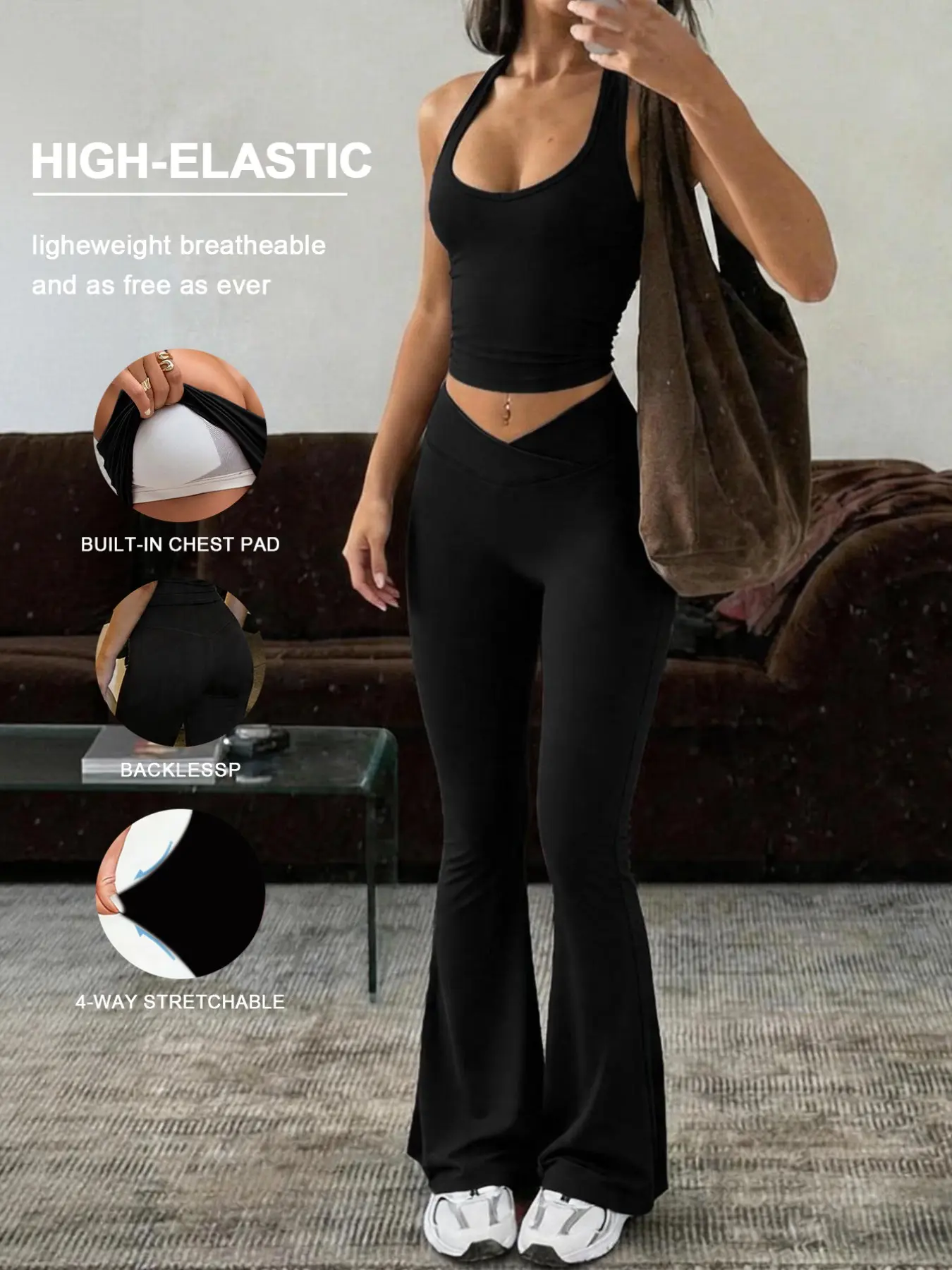 Women's Yoga Sport Set, Gym Workout Set, Gym Yoga Outfits, Sleeveless Wrap Design, High Waist Pants, Breathable Stretch Fabric, Ideal for Gym, Running, Pilates, Outdoor Activities, Athletic Sportswear