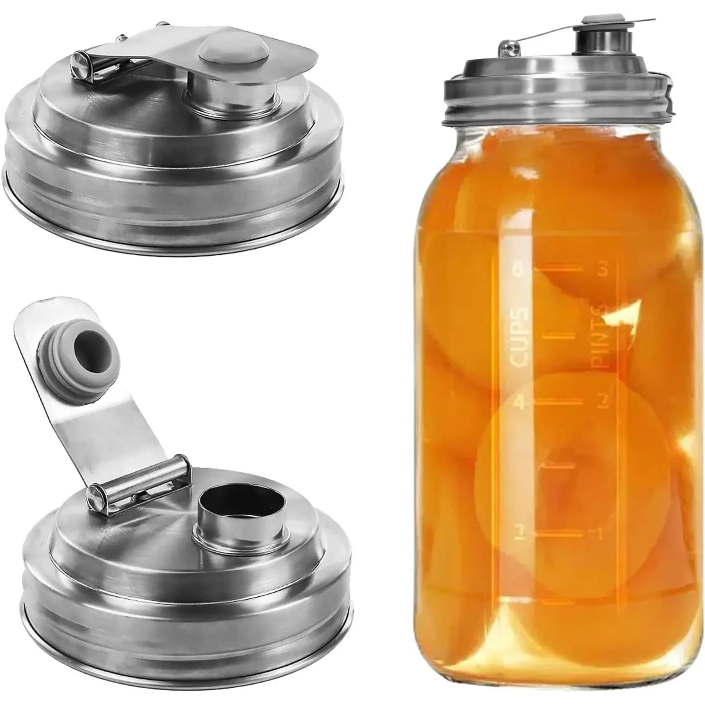 2 Pack Wide Mouth Mason Jar Stainless Steel Pour Spout Lid |  Mason Jar , for 86MM Ball Wide Mouth Mason Jars, Leak Proof Seal, for Drinking Salad Dressing &  Storing
