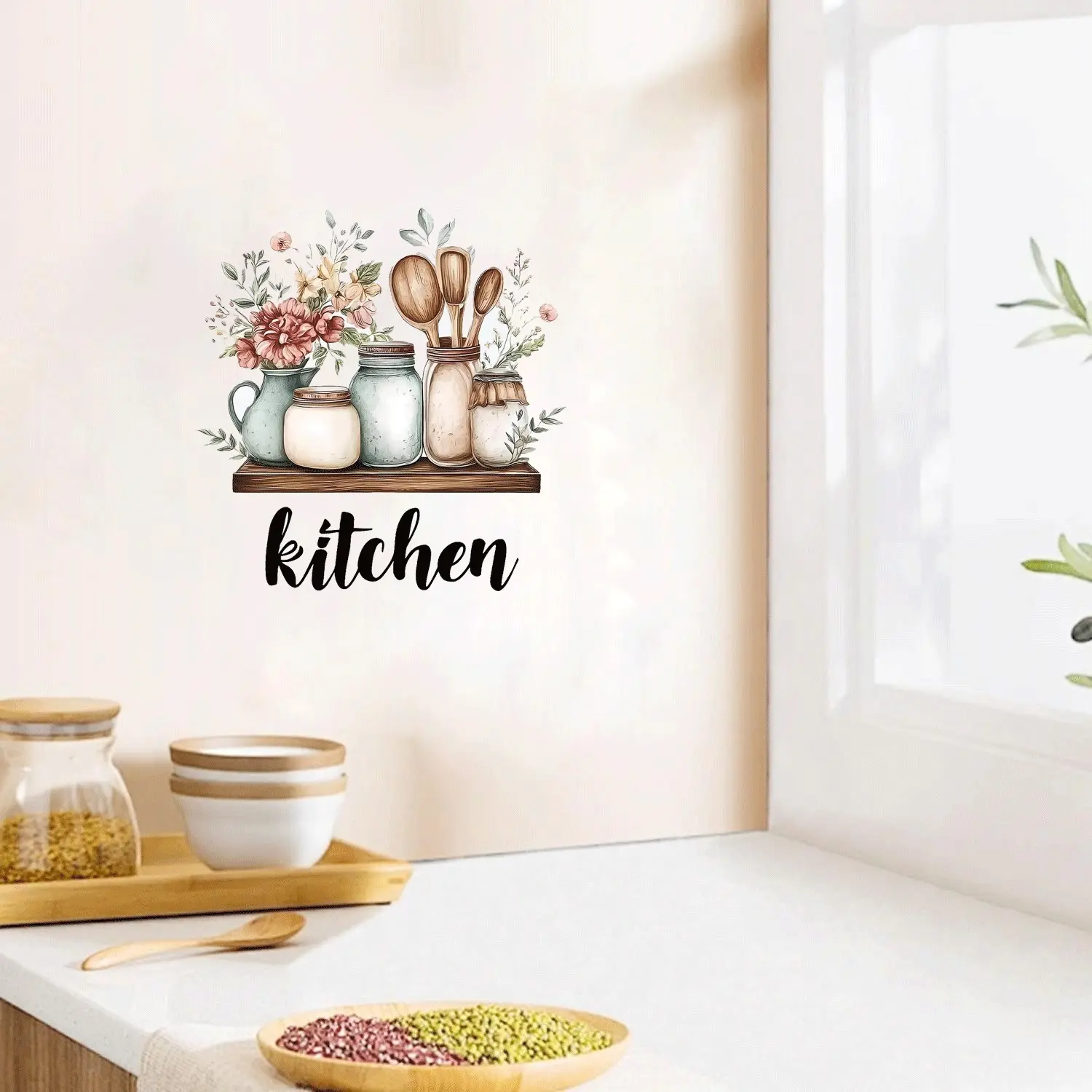 Kitchen Cartoon Art Atmosphere Stove Wall Self-Adhesive Wallpaper, Kitchen Decoration Wall Sticker, Easy to Apply and Remove