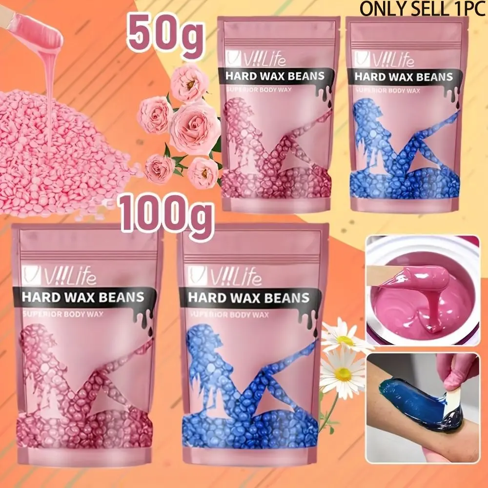 Viilife Hard Wax Beans 100g/50g, Wax Beads for Hair Removal, Pain-Free Full Body Care Hair Removal, Gentle Formula for Sensitive Skin, Home Use, Facial Waxing, Legs, Armpits, Bikini Area, Face