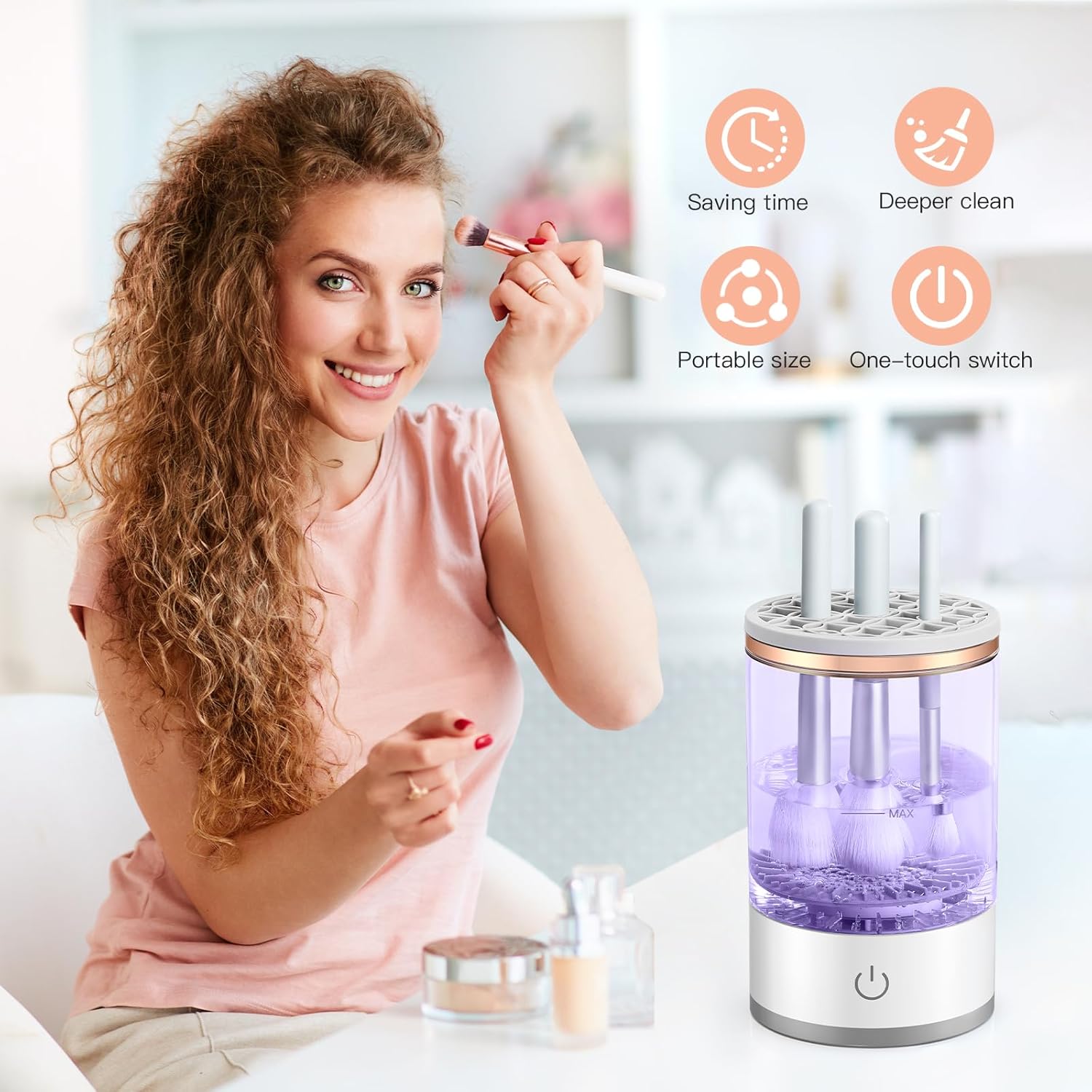 Electric Makeup Brush Cleaner, Portable Make Up Brush Cleaner Machine for All Makeup Brushes with Makeup Brush Cleaner Mat.