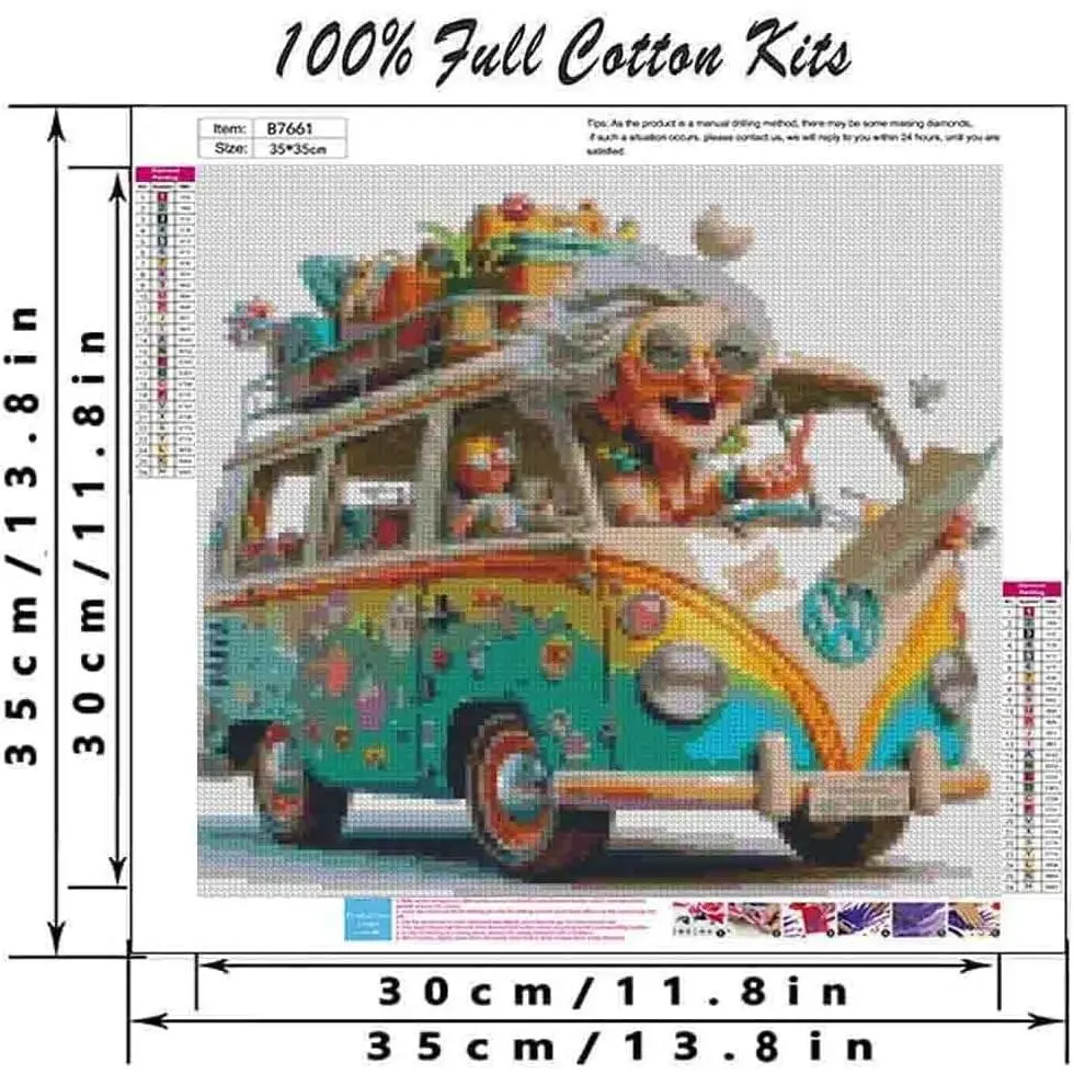 Car Stamped Cross Stitch Kits for Adults Beginner,Counted Cross Stitch Kits Printed Stitching Cute Patterns Dimensions Needlepoint Art Crafts Embroidery Kits for Adults Beginners (13.7x13.7 inch)