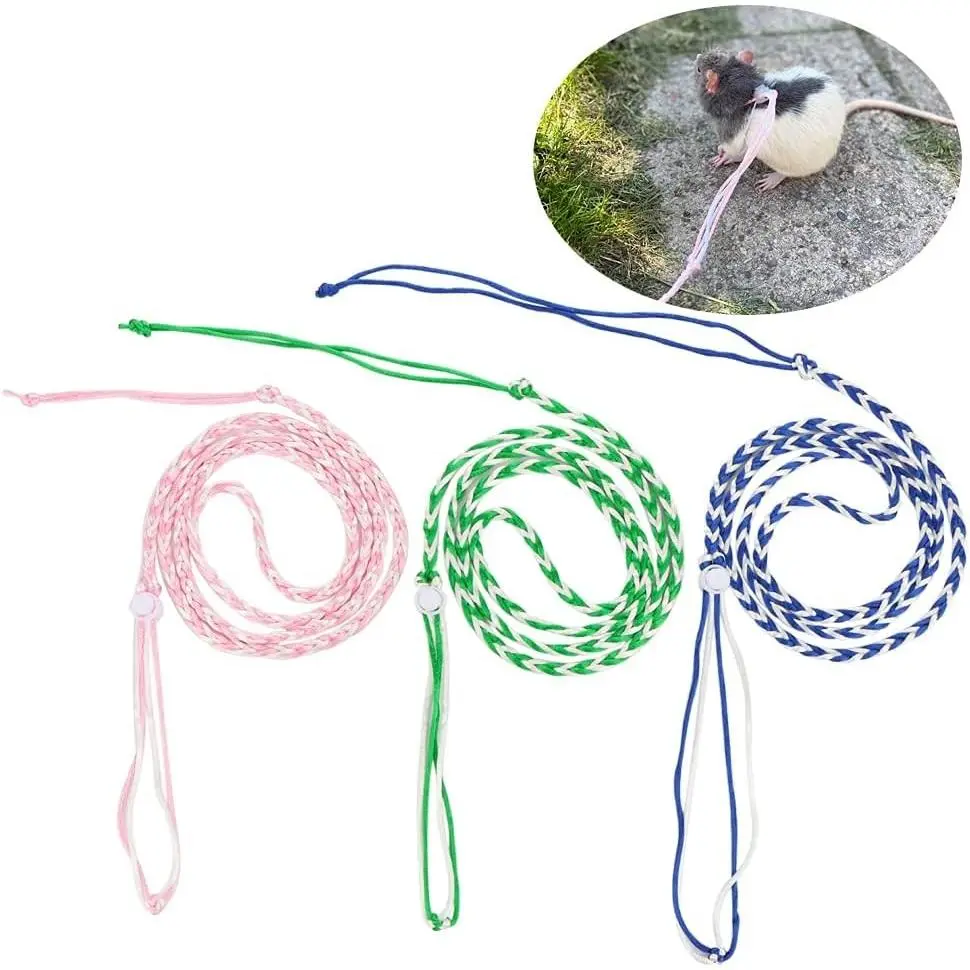 3-Pack Adjustable Rope Hamster Harness Leash for Small Animals (Chinchilla, Rabbit, Guinea Pig, Squirrel)