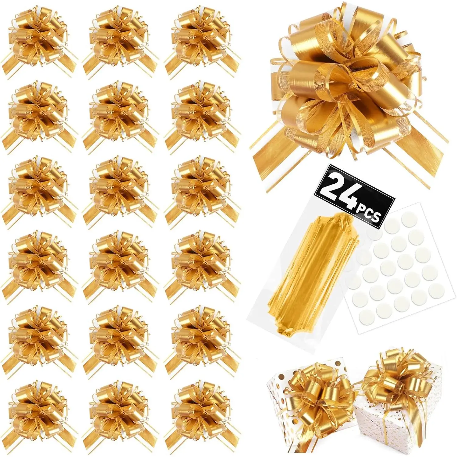 24 count 6 Inch Large Pull Bows, Bow for  Wrapping,Party  Wedding Ribbon Bows for Wrapping Boxes or Flower Decorations, for Christmas Valentine's Day Decoration Bow()