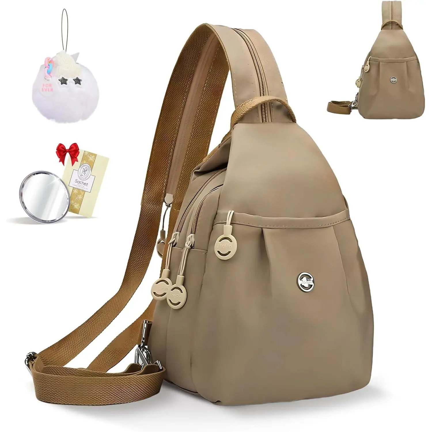 2-Way Mini Commuter Bag, Multi-Compartment Oxford Small Backpack, For Women, Collegeman, Commuter, Travel with Anti-,Three in  Multifunctional Convertible Design(Khaki)