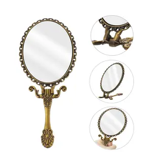 1pc Handheld Desktop Mirror Metal Vintage Compact Handheld Compact Mirror Makeup Mirror with Handle Great Women Gift Desk Full Body Metal Material Best Gift