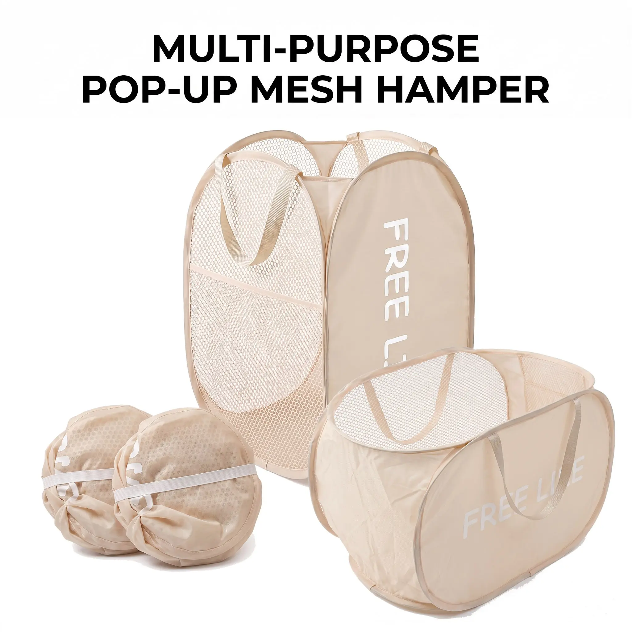 2-Pack Pop Up Hamper, Mesh Foldable Laundry Basket with Side Pocket. Collapsible Clothes Hamper & Kids Toy Storage for Bedroom, College Dorm, Travel, Camping, Easy to Carry & Store
