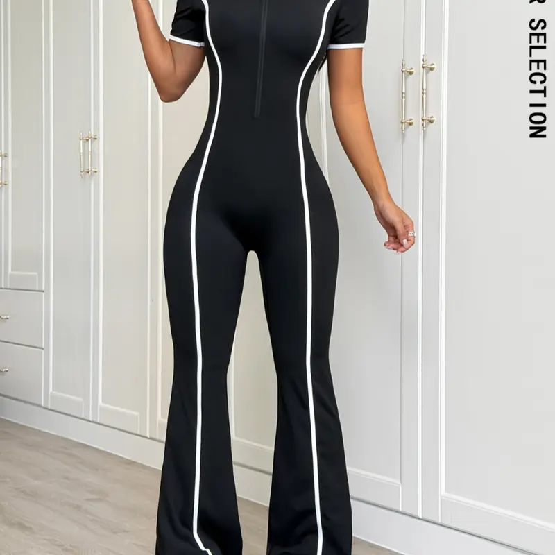 Women's Bare Feel Yoga Jumpsuit, Slim-Fit Sporty Style, Quick-Dry Elastic Fabric, All-Season Casual Wear, Plain Design, Yoga Workout Jumpsuits