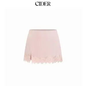 Cider Satin Low Rise Lace Trim Split Bodycon Mini Skirt