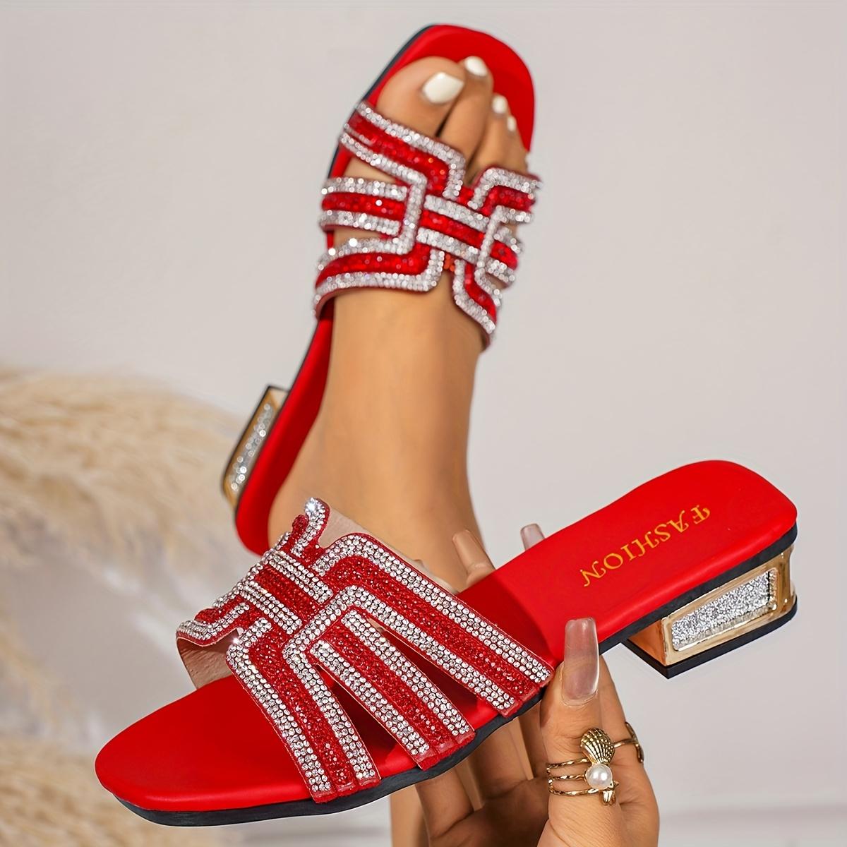 Rhinestone Intertwined Sparkling High Heels, Mid-Heel Design with Sparkling Rhinestones, Suitable for Casual, Vacation, Wedding, Party And Other Occasions, Women Shoes