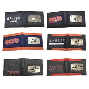 Naruto Anime Metal Patch Bifold Wallet Multi Style Akatsuki Red Cloud Hidden Leaf Village Logo PU Leather Card Coin Purse Foldable Handheld Bag Creative Graduation Gift For Anime Fans And Students