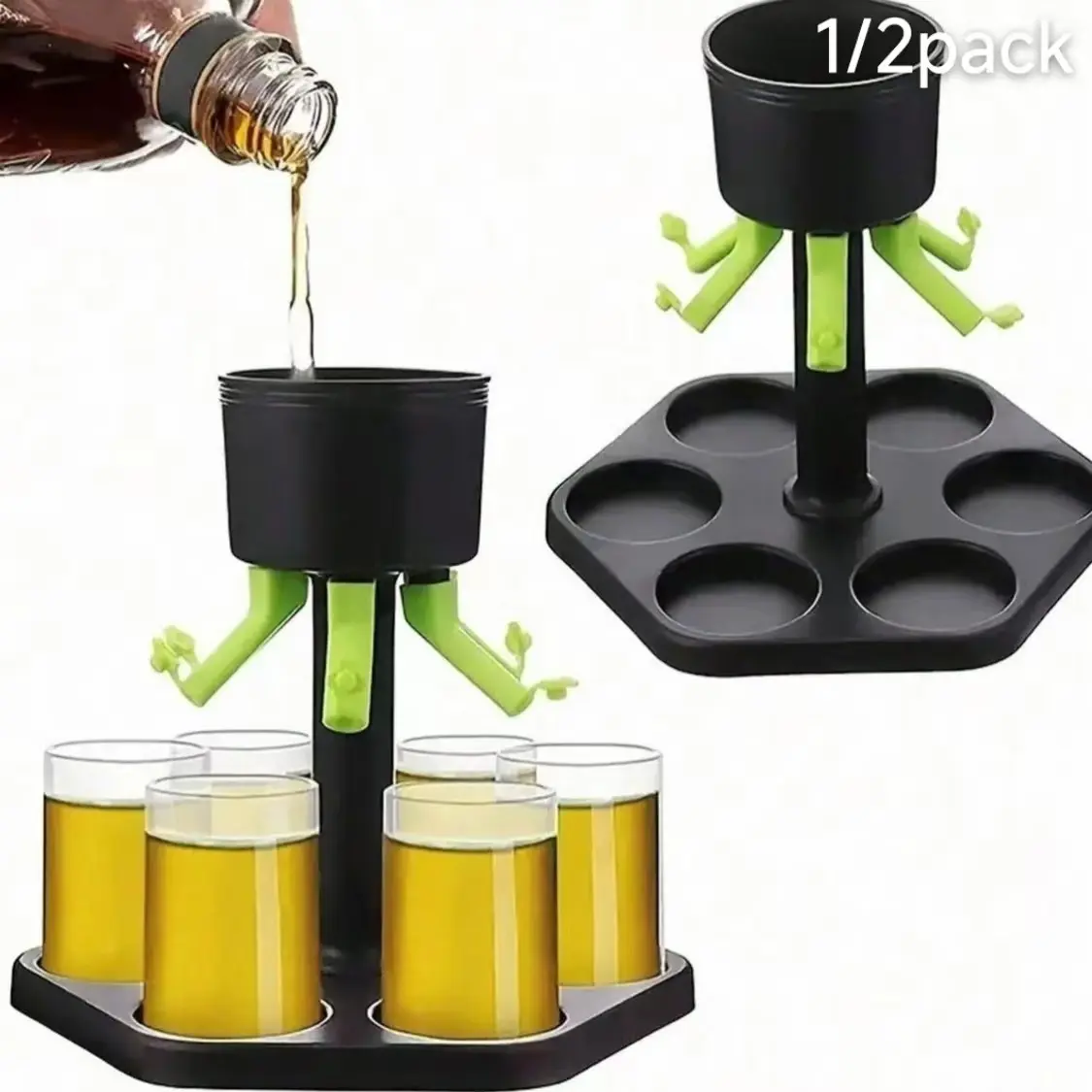 6 Shot Glass Dispenser with Holder & 6 Glasses Set, Food Grade BPA Free Leakproof Anti-Spill Durable Multi-Use Bar Tool, Reusable Easy Fill Fast Pour Drink Dispenser for Liquor Cocktails, Ideal for Home Bar Game Night House Party Birthday Christmas Gift