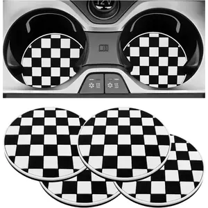 4 count  Cup Coasters, 2.76 Inch Shockproof Auto Cup Holder Insert Coaster Checkered Drink Mat, Anti-Slip  Water Bottle Pad Stylish Grid Decoration for   (Checkerboard)
