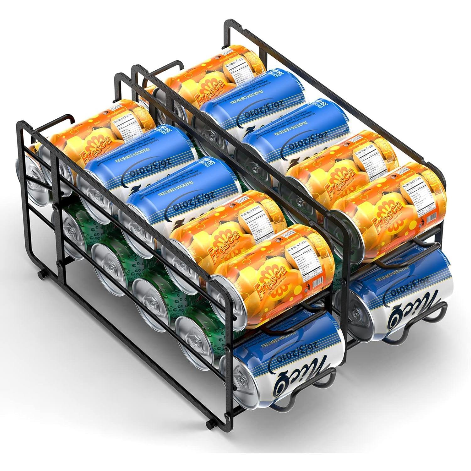 Soda Can Organizer Storage Rack, 2 Pack Stackable Beverage Soda Can Dispenser Organizer Holder for Refrigerator, Cabinet, Pantry (Black)