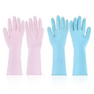 VEVOR Reusable Dishwashing Gloves, 2 Pairs Colorful Reusable Household Kitchen Cleaning Gloves for Washing Dishes and Cleaning Tasks, Flexible Long-lasting and Non-Slip, Large, Pink + Purple