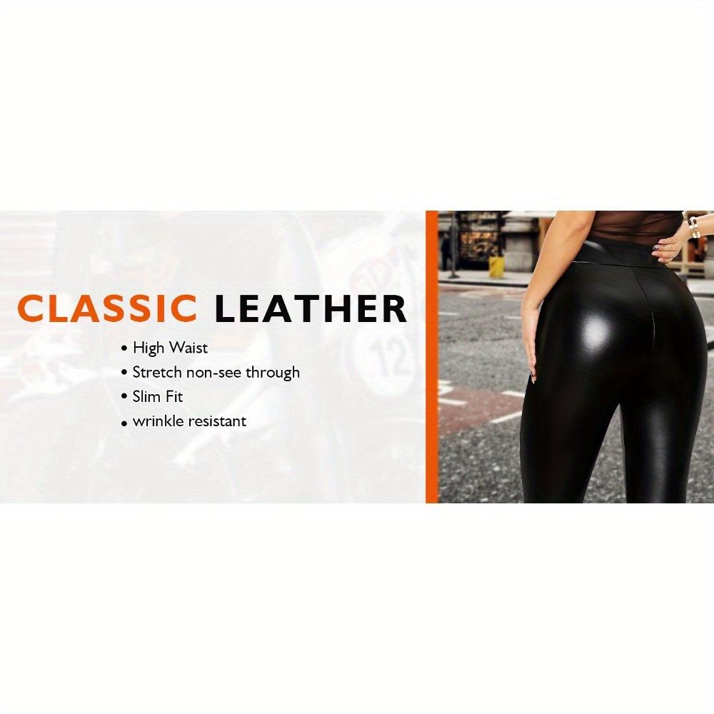 Plus-size women's faux leather leggings, high-waisted leather pants, tummy-shaping elastic leather pants