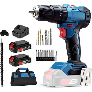 20V Brushless Heavy-duty  Drill, 443 in-lbs, 27000 IPM, 1/2" Keyless Metal Chuck, 20+1+1 Clutch, Cordless Hammer Drill with 2  Kit for Drilling Brick Wall, Metal,