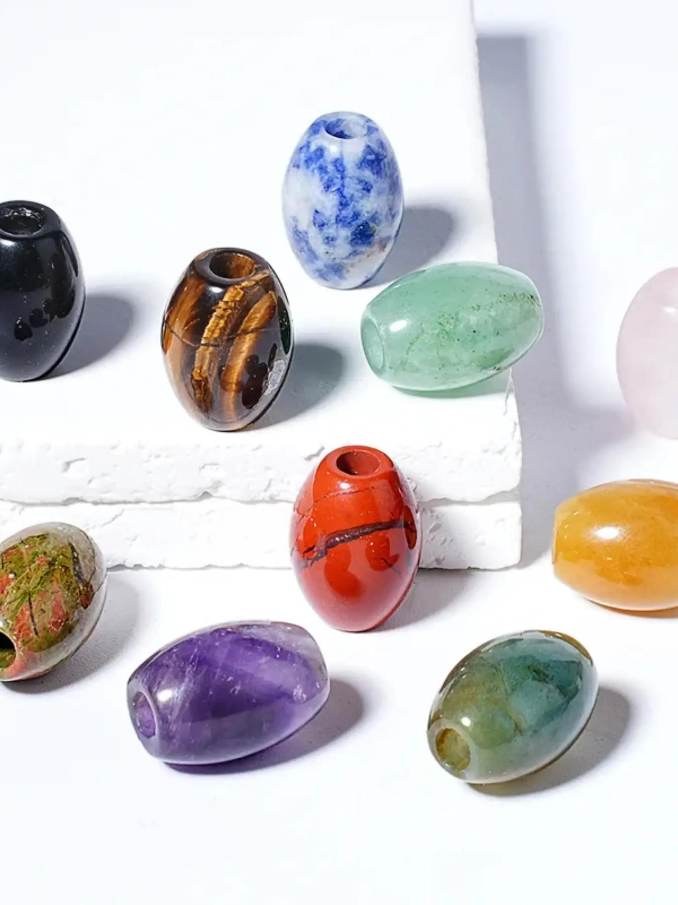13x18mm Large Hole Rice Shape Natural Stone Beads, Handmade DIY Jewelry Accessories, Unisex Necklace Keychain Bag Charm