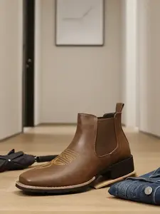 Men's Western Chelsea Denim Boots Square Toe, All-Season One-Step Work Casual Boots, Suitable for Men, Comfortable and Durable, Cowboy Boots, Rodeo Western Boots, Casual Ankle Boots