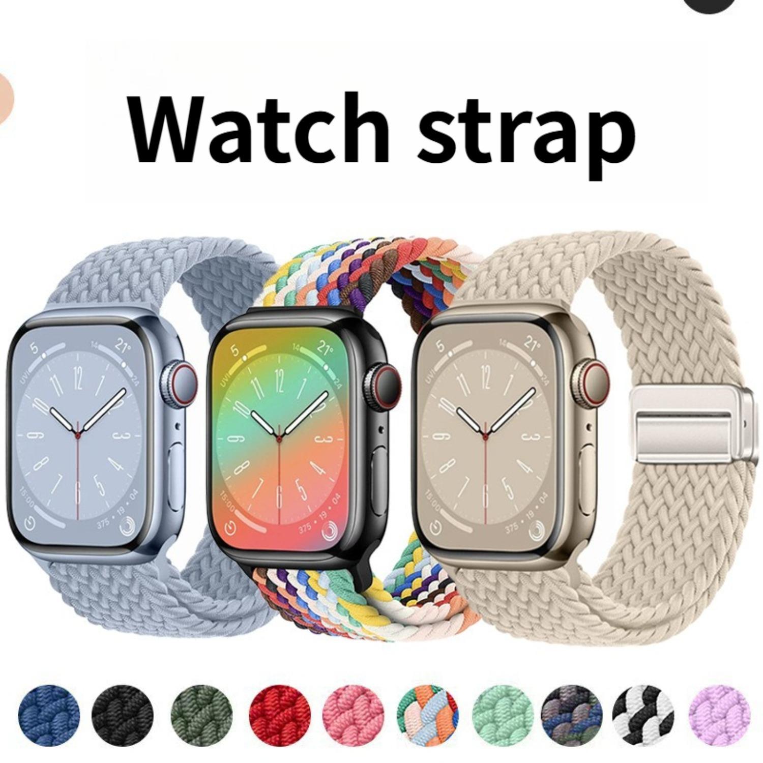 Magnetic Nylon Braided Watch Band for Apple Watch (iWatch) — Elastic Rainbow Design (S10 Series)