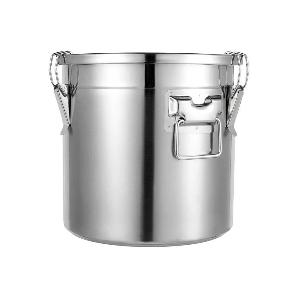 Stainless Steel Food Storage Bucket with Latch Lid, Moisture Resistant, Ideal for Rice, Grains, Sugar, Flour, Kitchen Utensils