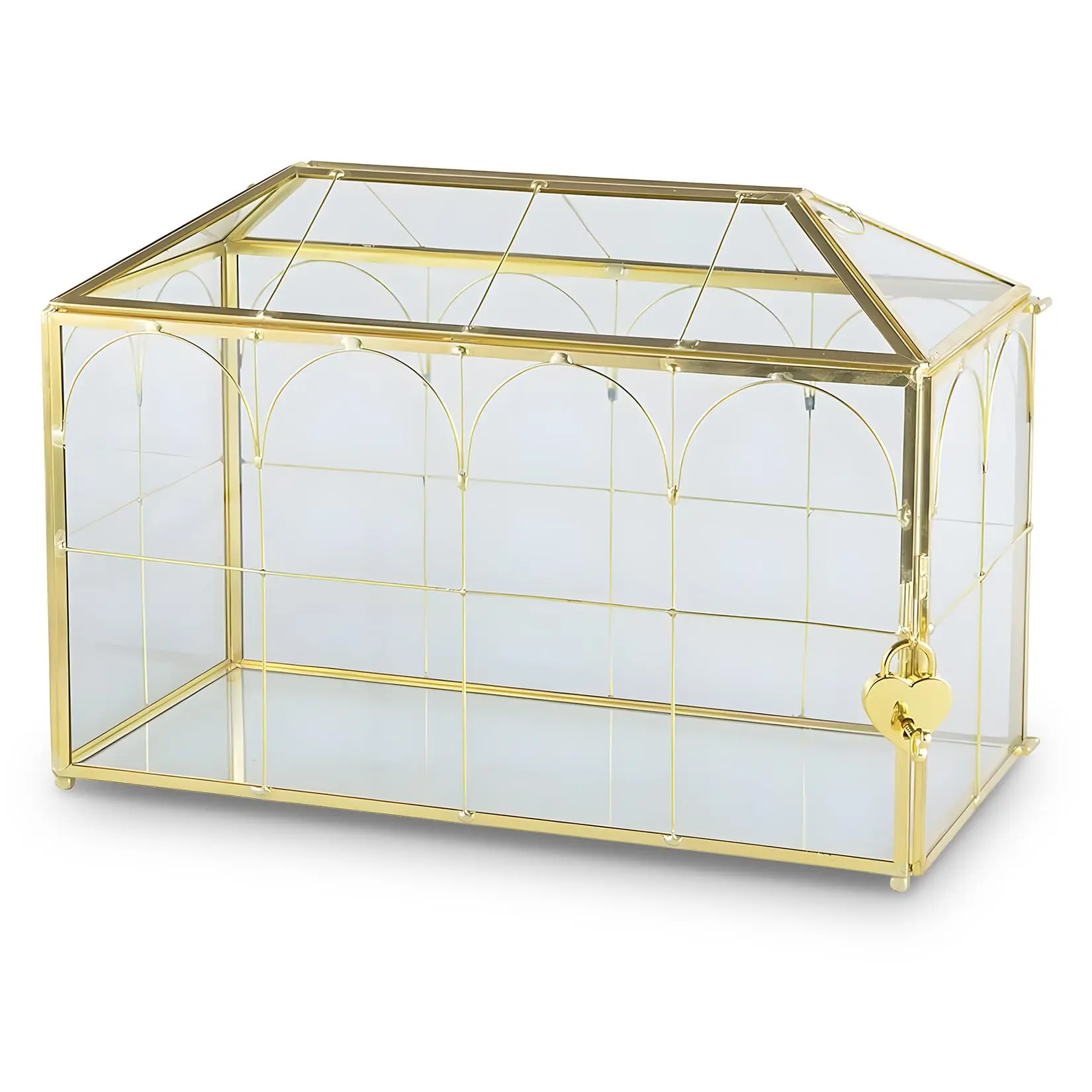 GAOMON Transparent Glass Wedding Card Box with Lid - Decorative Copper Wire Envelope Keepsake, 2 Sizes (32x15x22.8cm & 26.5x15x21.5cm) - Wedding Reception Gift Card Holder (Home Decor)