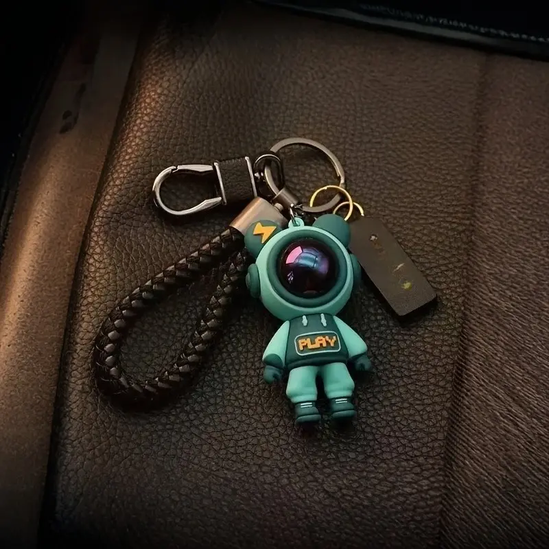 Cute Astronaut Keychain, Space Bear Silicone Keyring with Durable Woven Strap, Cartoon Bag Charm Key Holder for Women and Men, Car Key Accessory, Creative Gift for Birthday, Christmas, Halloween and Everyday Use