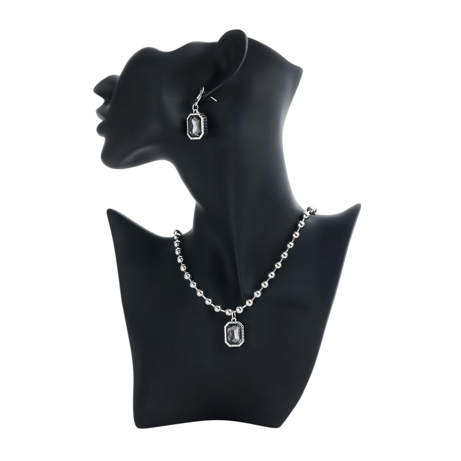 Black Crystal Pendant Necklaces for Women Silver Beaded Ball Chain Geometric Rectangle Choker Collarbone Necklace Daily Party Work Wear Jewelry Gifts