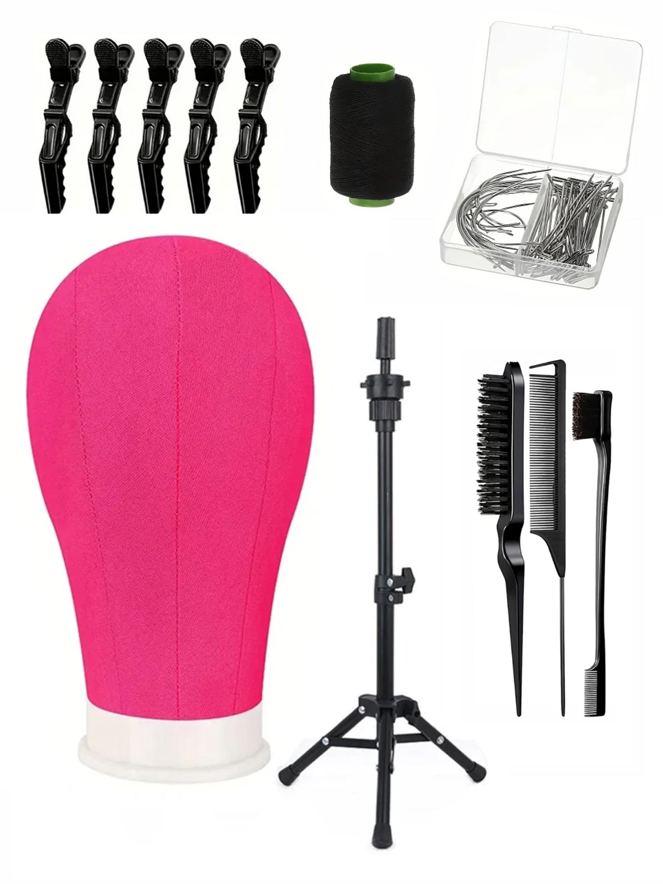 Complete Wig Styling Equipment for Novices: 22-inch Wig Stand + Tripod + T-Pins + Bristle Brush | Halloween Ready Wig Install Kit