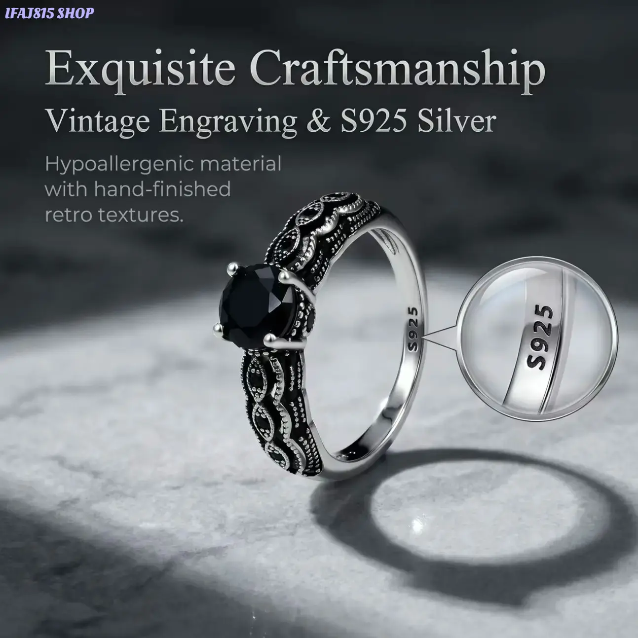 Vintage Black Obsidian Ring for Men & Women, Gothic Filigree Design Statement Ring, Retro Synthetic Stone Jewelry with Unique Dark Aesthetic Style, Adjustable Unisex Fashion Ring for Daily Wear, Party Outfit & Special Gift