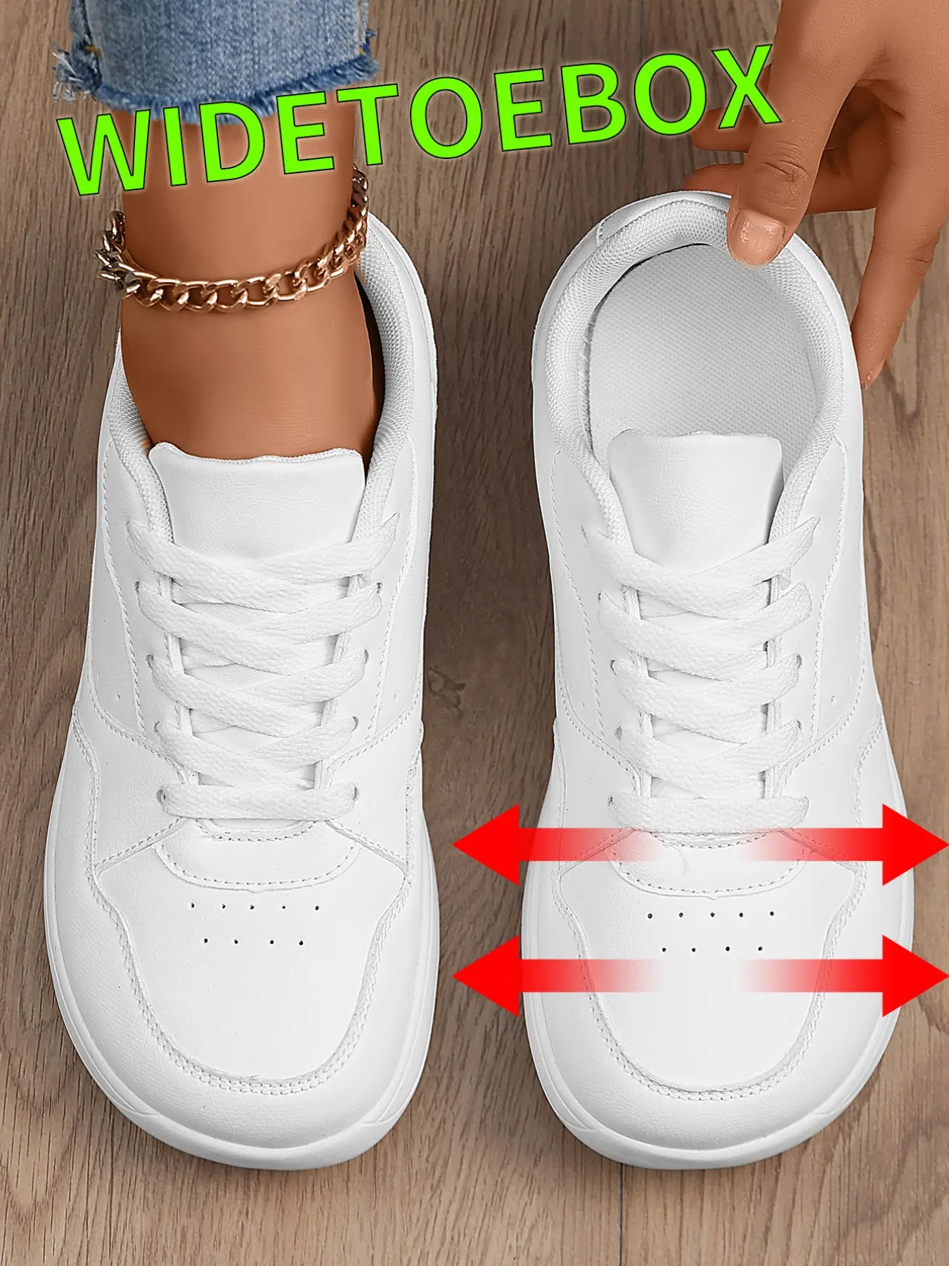 Loose Fit Casual Women's Sneakers, Basic Color Laces, All-Season Flat Shoes, PU Leather Upper, Eva Sole, Less Than Ankle Height