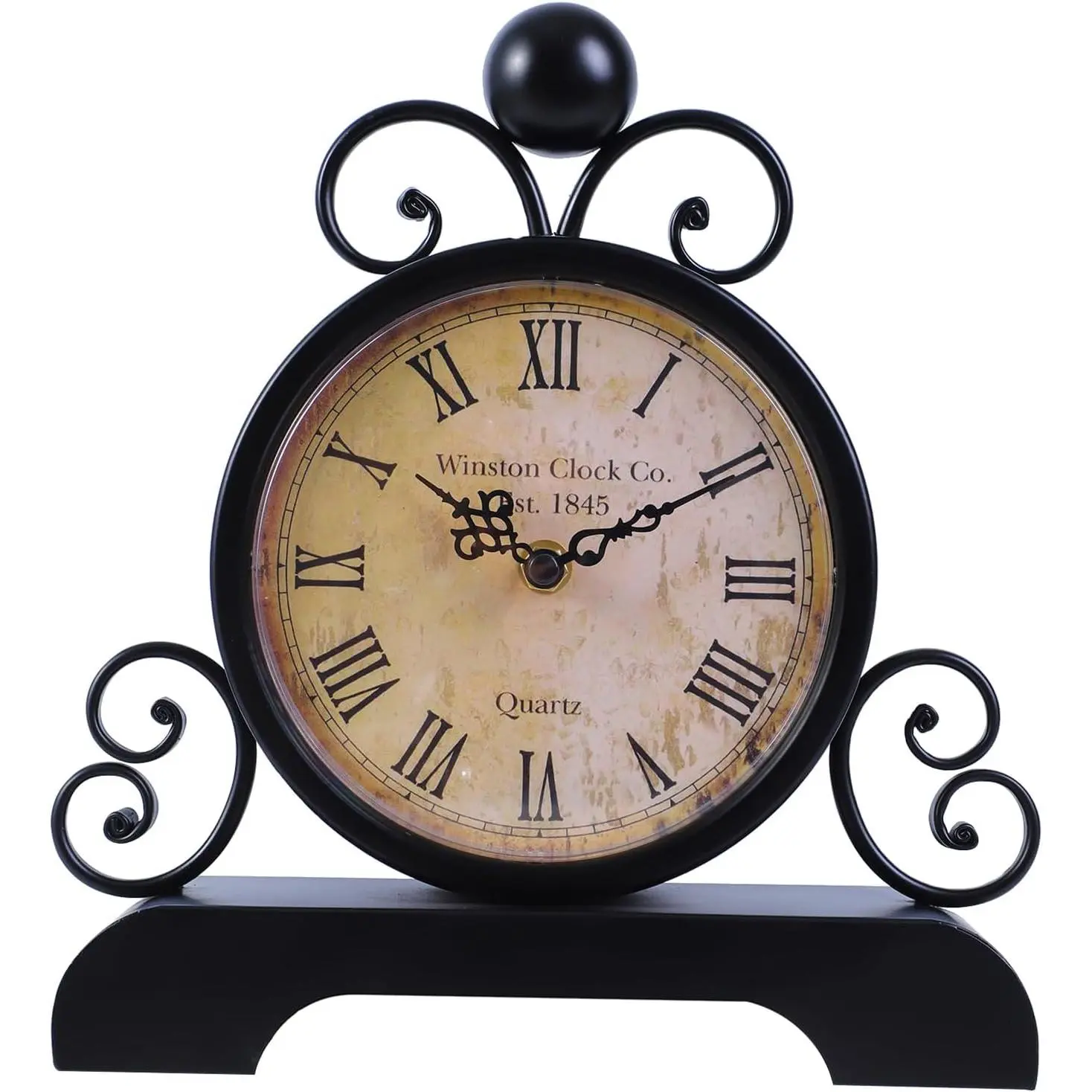 Vintage Metal Mantel Clock, Black Antique Decorative Table Clock with Roman Numerals - Silent Quartz Movement for Living Room, Office, Farmhouse Decor, Birthday, Analog Clock