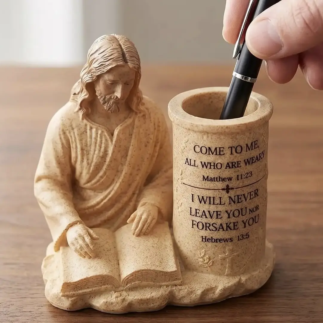 Jesus Pen Holder With Bible Verse,Jesus Inspirational Religious Bible Verse Pen Holder Thoughtful Christian Gifts for All Perfect for Office School Home and Stationery Essentials