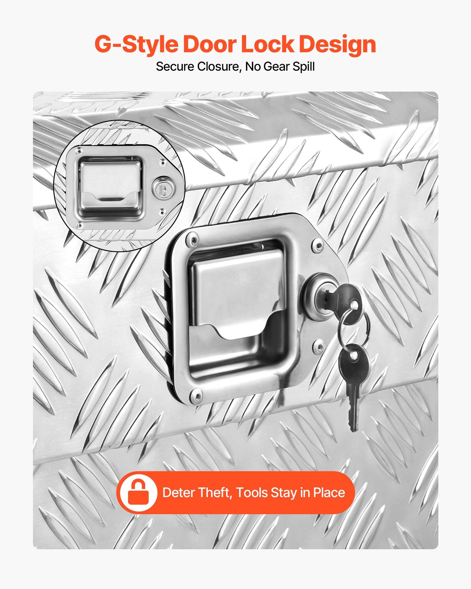 VEVOR Truck Bed Tool Box, Heavy Duty Aluminum Tool Box with Tread Patterns, Storage Toolbox Chest Organizer with Lock and Key, Ideal for Pickup, Truck Bed, RV, Trailer, 48 x 13.4 x 13 in, Silver