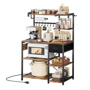 【DealsForYouDays】VEVOR Kitchen Bakers Rack, 4.6ft Power Cable Bakers Rack with Power Outlet, Kitchen Stand with X-Shaped Support Bar, 8 S-Shaped Hooks, Coffee Bar Stand for Dishes, Spice Bottles, Built-In Power Strip
