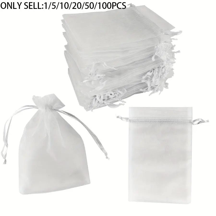 1/5/10/20/50/100pcs-Valentine's Day Organic Gift Bags, Goodie Bag, Multiple Sizes Drawstring Bags, Lightweight Transparent Mesh Material, Perfect for Weddings and Parties
