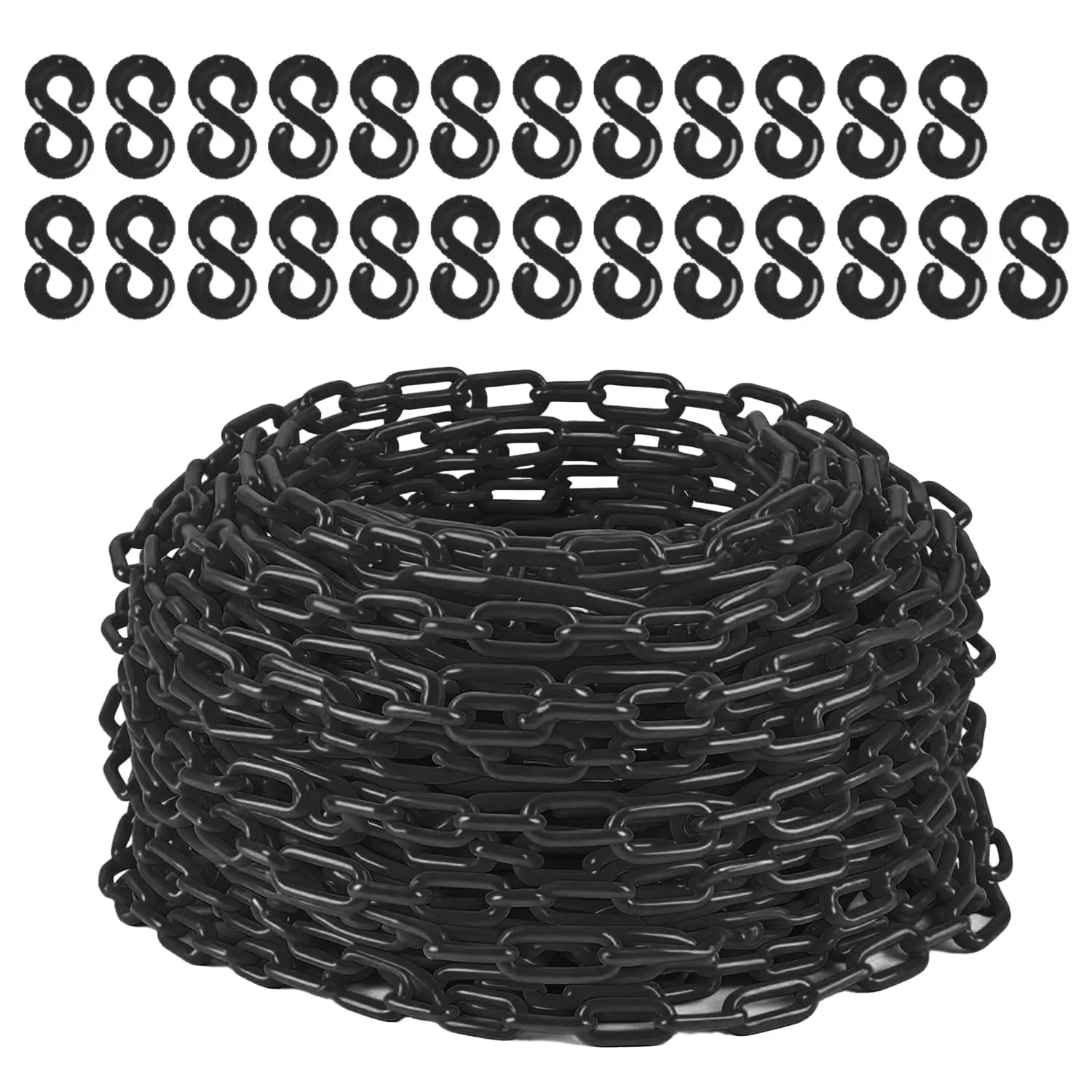120 FT Plastic Chain Links with 25 Hooks, Safety Chain for Crowd Control, Parking Driveways Queue Lines Construction Sites, UV Resistant High Visibility Barrier