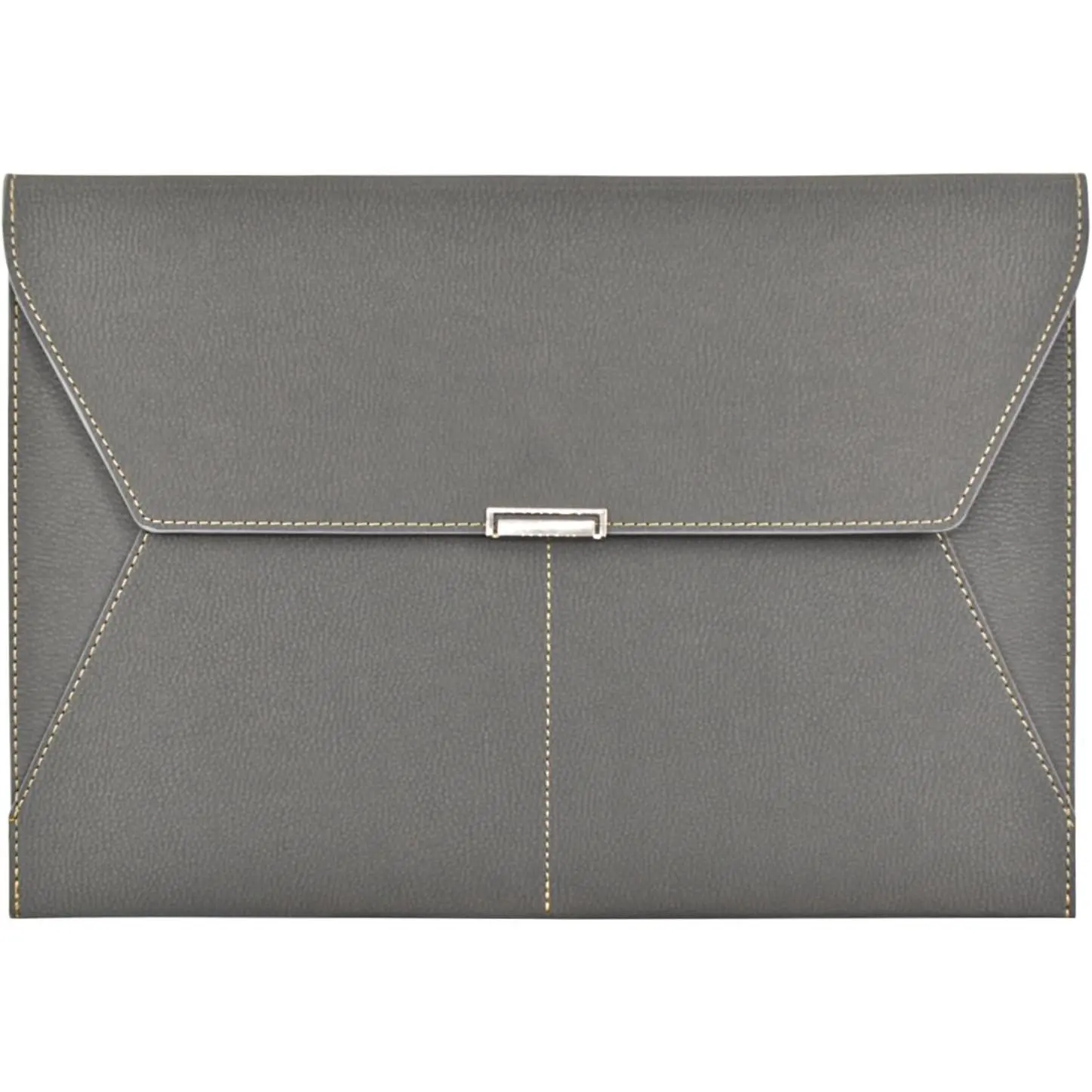 File Folder Document Holder Organizer  Portfolio Leather Folder Case with 3 Pockets, Filing Envelopes for A4 Letter Size Paper with Snap  Button Closure (Gray)