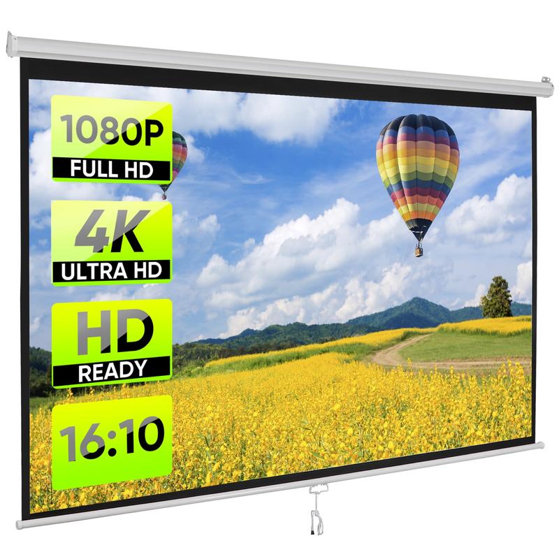 SUPERDEAL Projector Screen 80/100/120 inch 16:10 HD 4K Projections Home Theater Presentation Education Outdoor Indoor Public Display, White SUPERDEAL Projector Screen 80/100/120 inch 16:10 HD 4K Projections Home Theater Presentation Education Outdoor Indoor Public Display, White