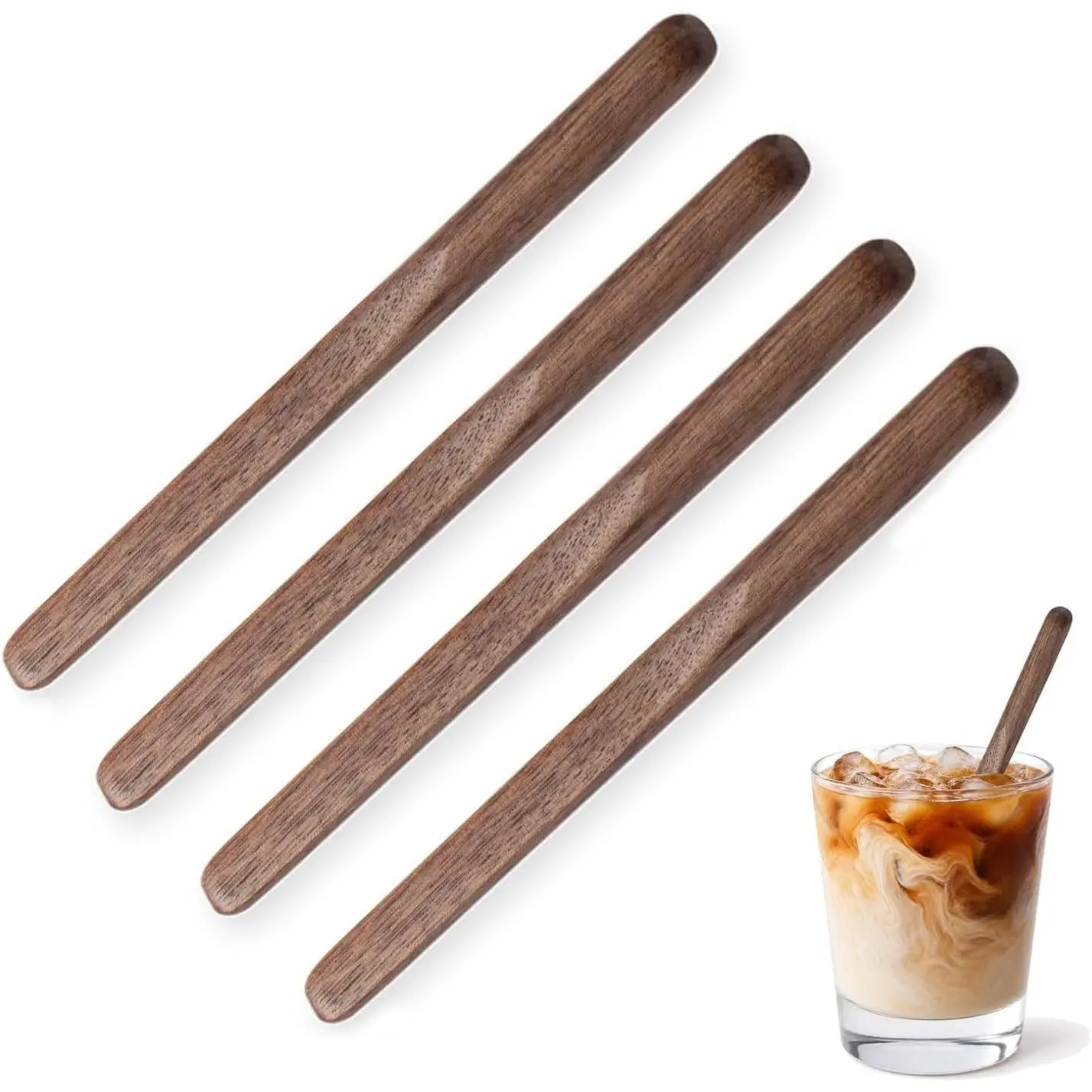 4Pcs 6'' Black Walnut Wood Reusable Coffee Stirrers - Multifunctional for Coffee Drinks Tea Milk Oatmeal Crafts, Great as Butter Spreader for Jam Jelly Peanut Butter