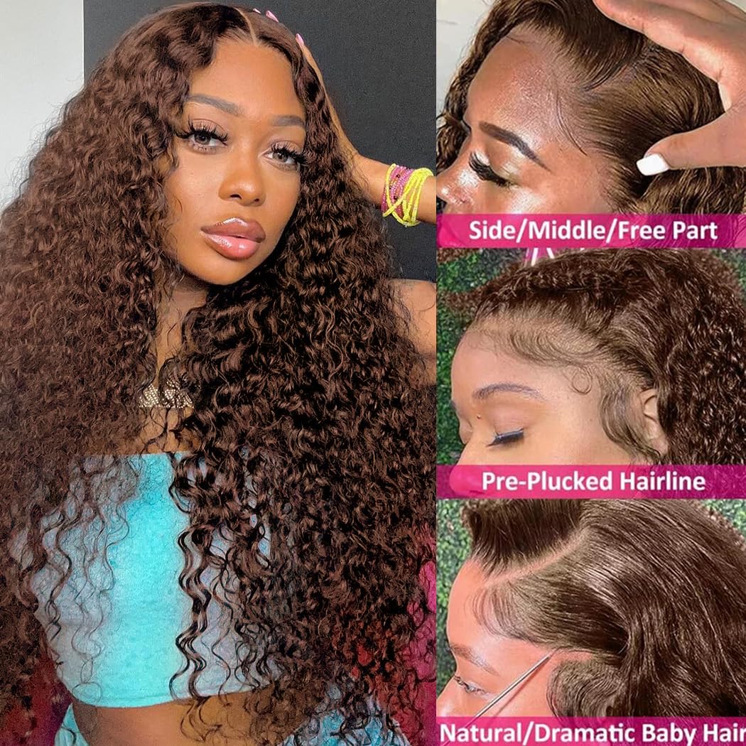 [NEW IN] Brown Chocolate Deep Wave Wigs Bling Hair 13x4 13x6 Hd Lace Frontal Human Hair Wig Colored Water Wave Lace Front Wig for Women Pre Plucked Clearence Sale TikTokShopStockUp