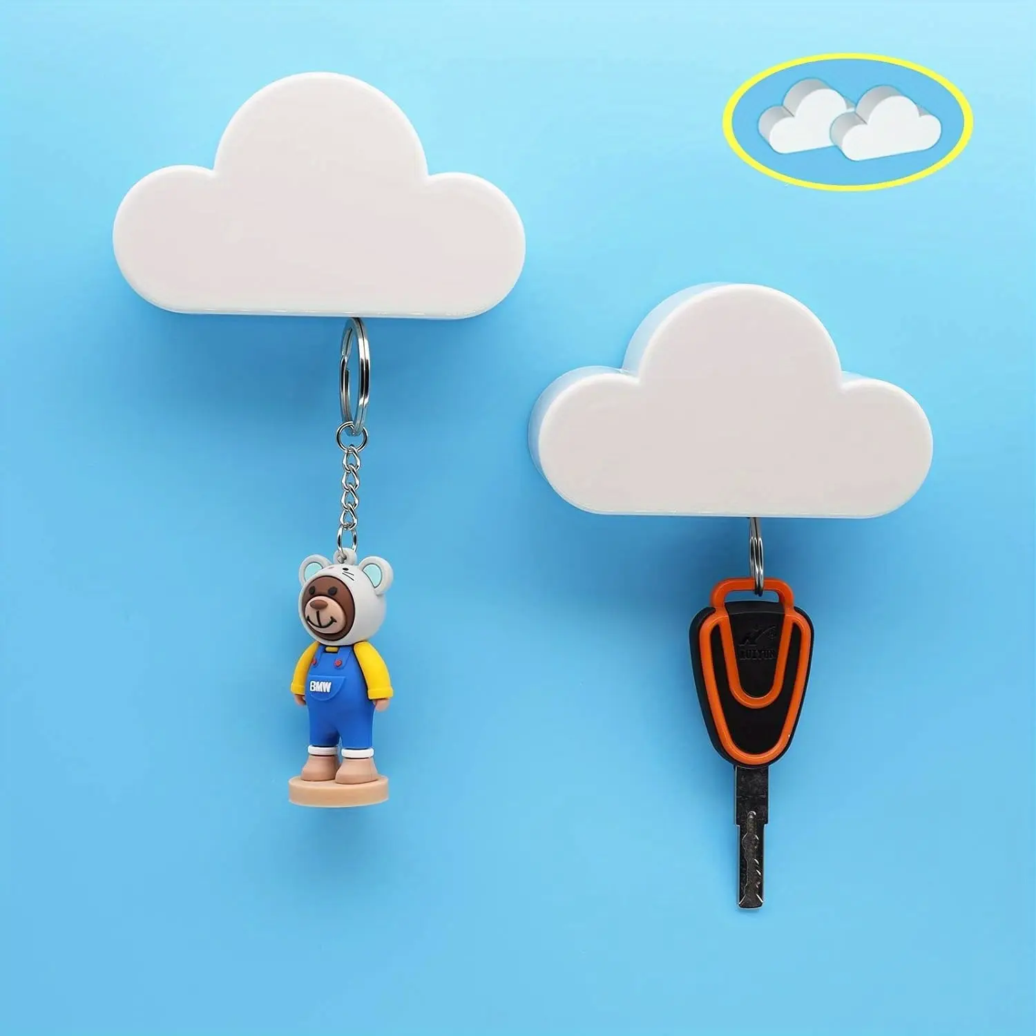 White Cloud Magnetic Key Holder for Wall, Key Hanger Wall Mount, Strong Magnetic to Securely Hang Multiple Keys and Keychain, Novelty Cute Home Decorations, Easy to Install and Convenient to Use