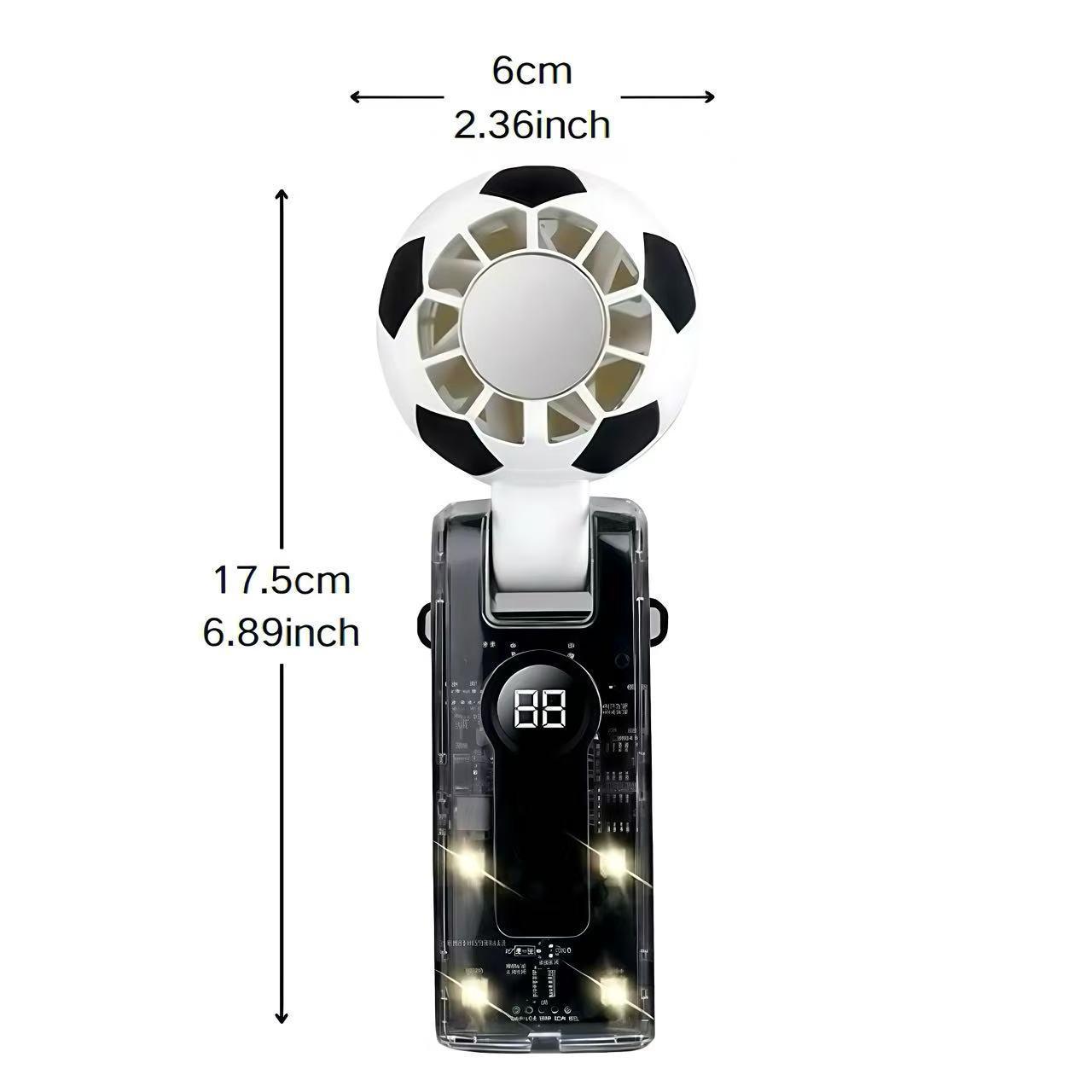 World Cup Compact Portable Handheld Cooler Fan Featuring Soccer Pattern Design & Adjustable Neck Strap, Integrated LED Light, 3600mAh Rechargeable Battery, Ideal for World Cup, Travel, Outdoor Sports, Office and Holiday Gifting