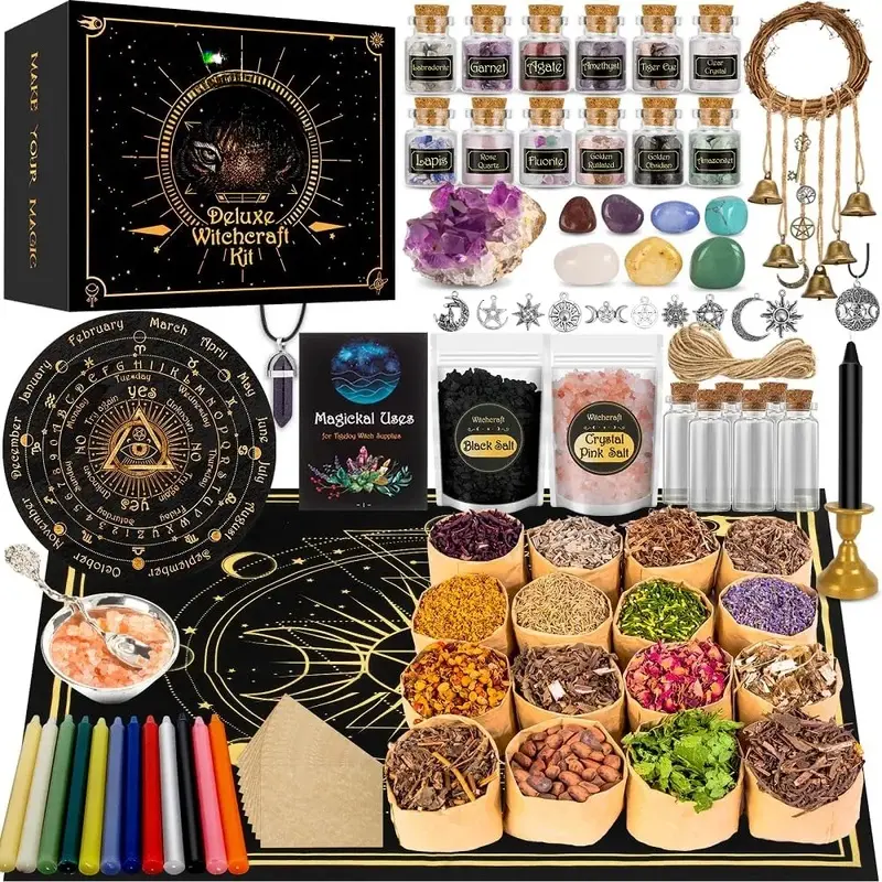 All in One  Supplies  Stuff Spell Kit 60/88 count,  Supplies and Tools, Include   Candle  Pendulum,    Starter Kit Altar Supplies Pagan Decor