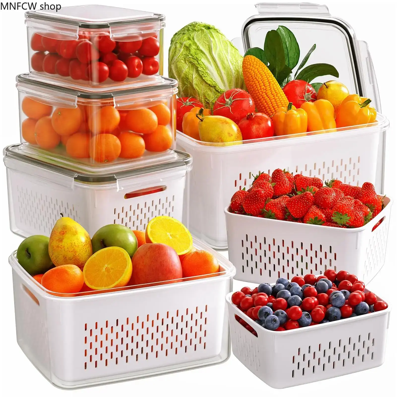 5-Pack Fruit & Vegetable Storage Containers | Airtight Fridge Organizer with Drainage Tray | BPA-Free Leak-Proof Food Prep Boxes for Kitchen Freshness | Essential Refrigerator Storage