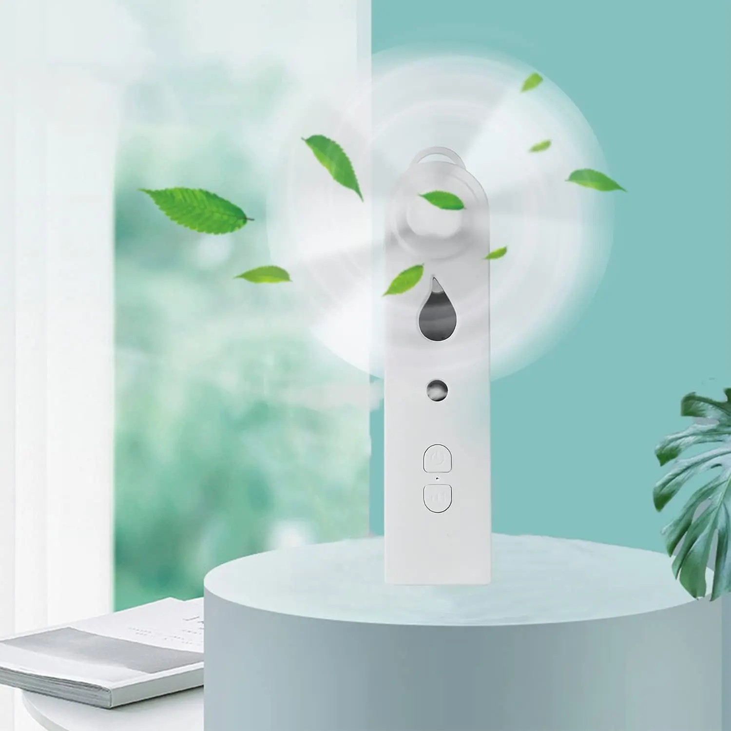 Rechargeable Handheld Misting Fan with Water , 2 Speeds | Portable USB pocket and desk fan provides cooling mist for travel, camping, office, school and