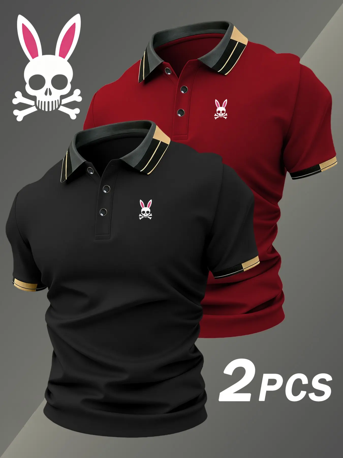 Men's Casual Geometric Print Polo Shirt, Fitted Stretch Breathable Four Seasons Wear, Comfortable Durable High-End Polo Top, 2-Pack