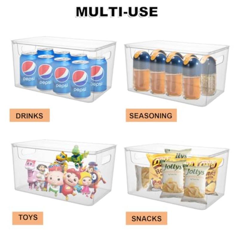 2Pcs Large Stackable Storage Bins with Lids Clear Storage Bin with Lid Pantry Storage Bins Plastic Container with Handle for Kitchen Refrigerator Cabinet Closet